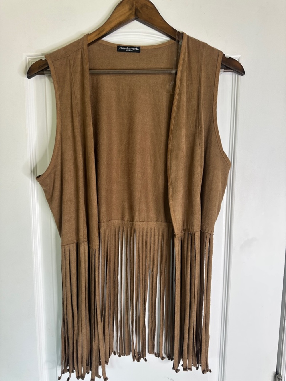cha cha vente Tan Faux-Suede Western Fringe Vest